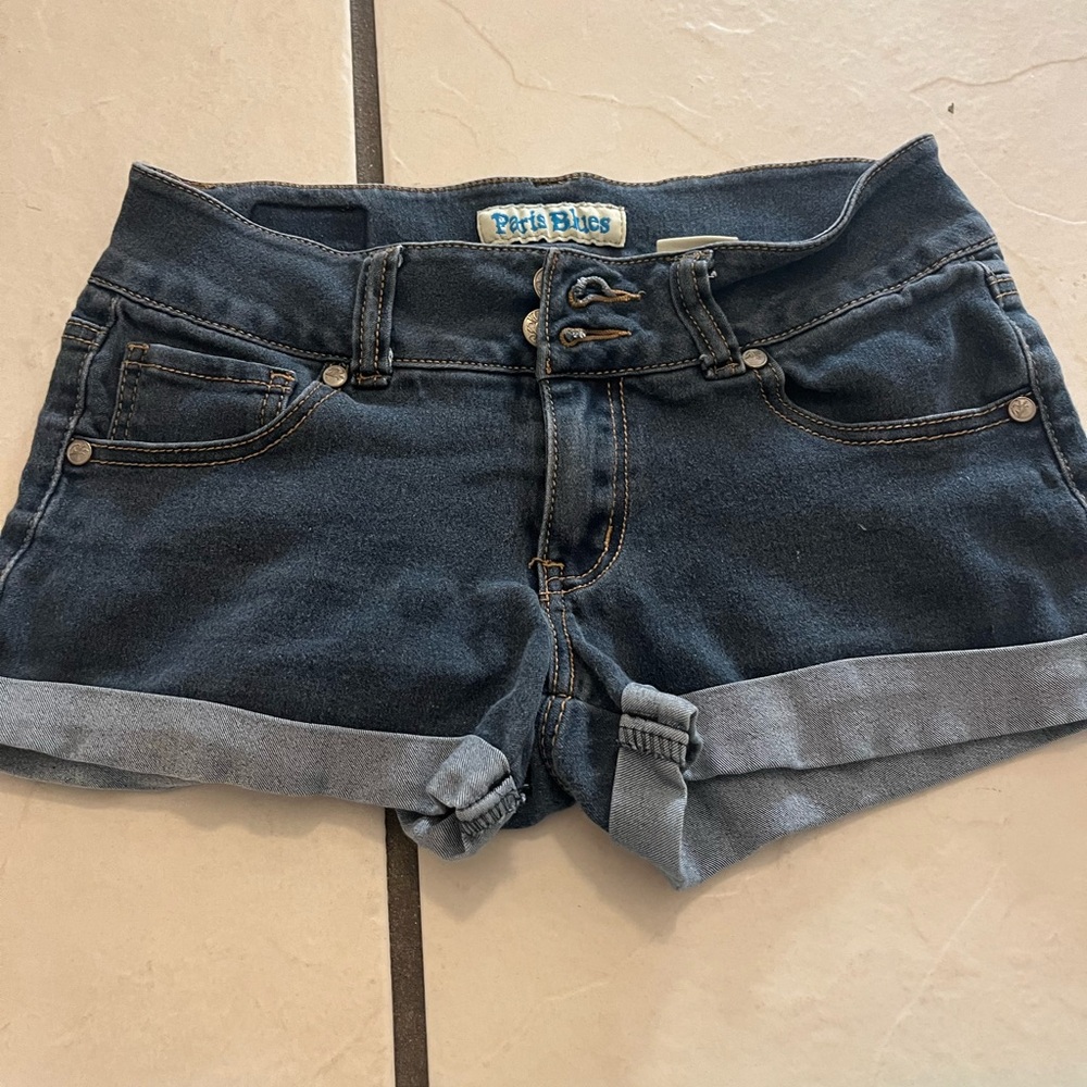 Paris Blues Dark Blue Jean Shorts Mid-Rise Cuffed